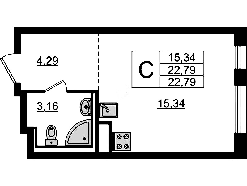 Квартира студия 22.79 м², 3/12 эт., ЖК «Новые Лаврики»
